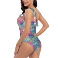 thumbnail image 6 of Balery blue pink colorful cracked texture One Shoulder Swimsuits for Women Ruffle Swimsuits Tummy Control One Shoulder Bathing Suits-Small, 6 of 8