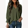 thumbnail image 2 of bnaln Womens Tops Dressy Casual Blouses V Neck 3/4 Sleeve Spring Shirts Summer T-Shirts Elegant Tunic Tops Business Work Blouse Loose Pullover Blouses Basic Tees Y2K Going Out Tops, 2 of 7