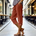 thumbnail image 7 of RQYYD Women's Elastic Waist Cropped Pants Casual Loose Button Hem Trousers Lightweight Linen Summer Beach Bottoms, 7 of 7