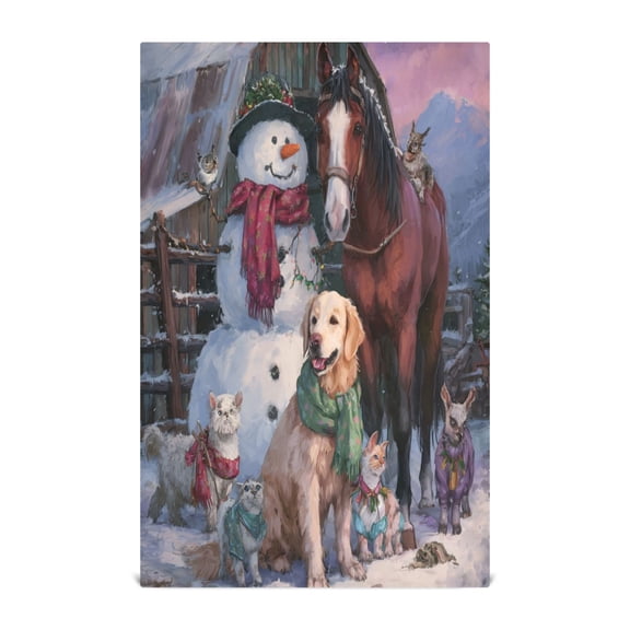 Wobogo Farm Snowman Kitchen Towel 1 Piece Large Cotton Dishcloth Premium Absorbency Set with Hanging Loop