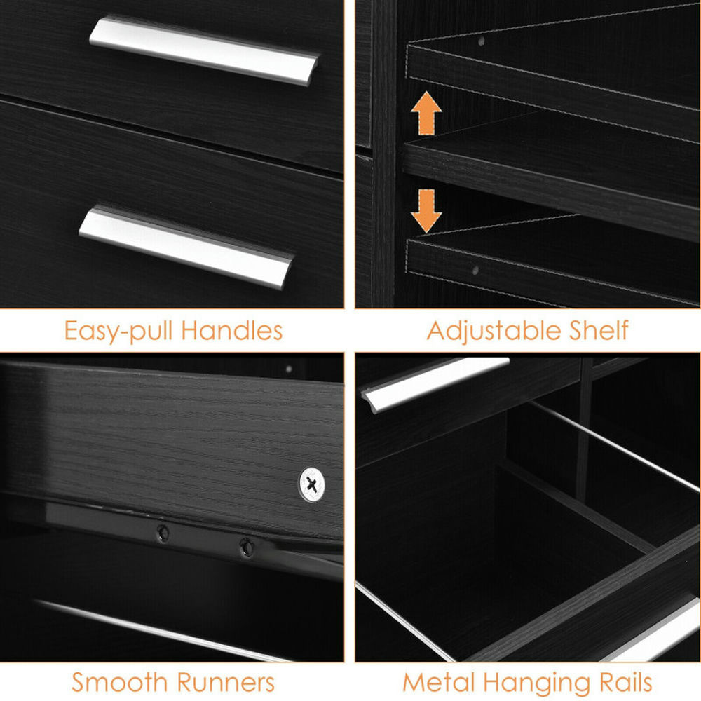 Demi Bonn 3-Drawer Mobile Lateral File Cabinet with 4 Universal Casters, Printer Stand, Black