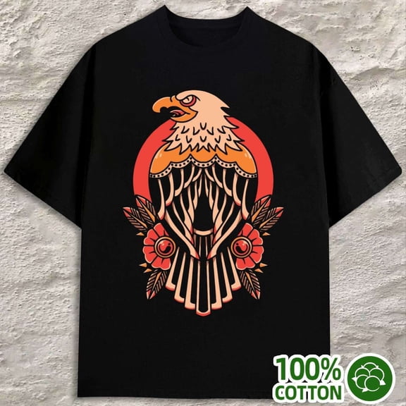 180G T-Shirt for Men Funny Graphic Casual Short Sleeve Gift - Eagle Tattoo Tee | Funny Graphic T Men 100% High Quality