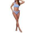 thumbnail image 2 of Conjuntos de bikini de una sola manga con flores en 3D para mujer, traje de baño asimétrico de 2 piezas en azul claro medio, 2 of 5