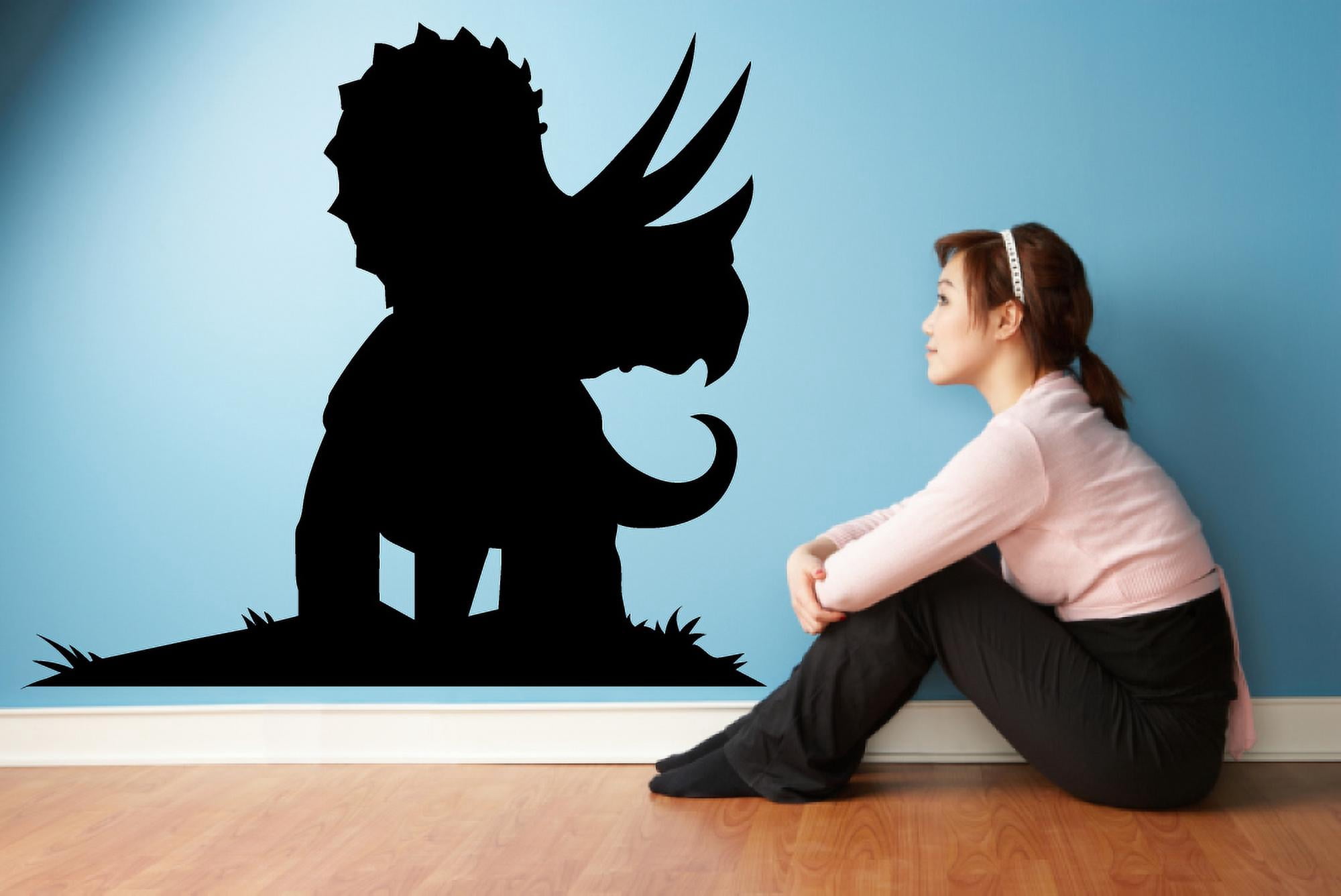 Triceratops Silhouette Dinosaur Jurassic Park Dino Wall Sticker Art Decal for Girls Boys Kids Room Bedroom Nursery Kindergarten House Fun Home Decor Sticker Wall Art Vinyl Decoration Size (18x20 inch)
