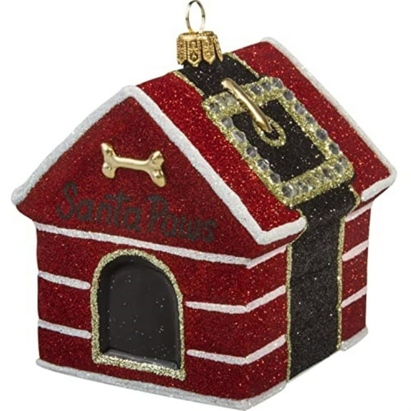 Santa Paws Dog House Polish Glass Christmas Tree Ornament Made In Poland Pet New