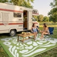 thumbnail image 3 of Lahome 6'x9' Outdoor Camping Rug - Waterproof Reversible Plastic Straw Mat,Green Flower Pattern for Camper, Garden & Tent (Green Flower), 3 of 9