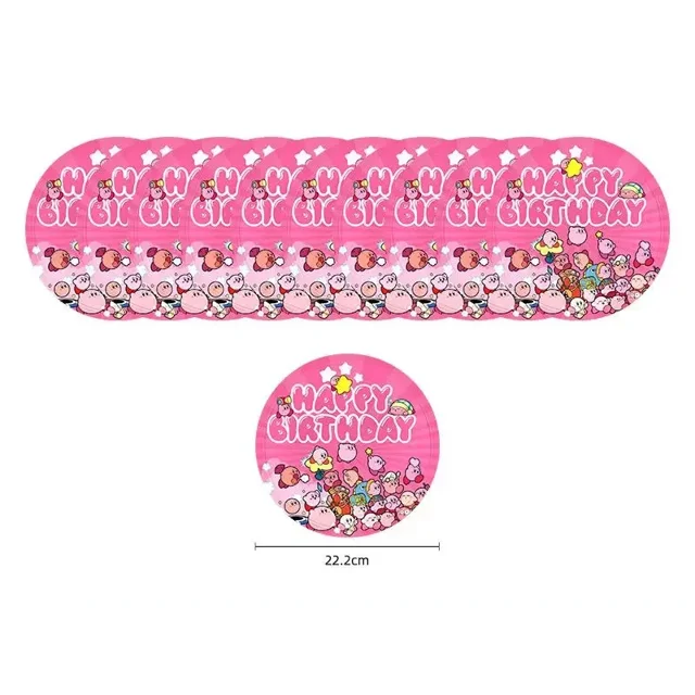 Vajilla para fiesta de cumpleaños con forma de estrella de Kirby kawaii, plato desechable, pancarta, decoración para tartas, bandera colgante, globos de estrella de Kirby