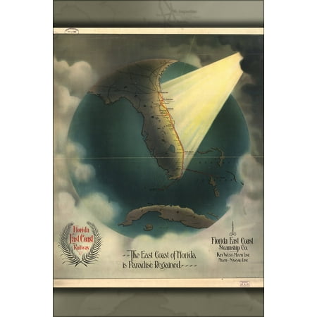 24"x36" Gallery Poster, map of east coast of Florida 1898