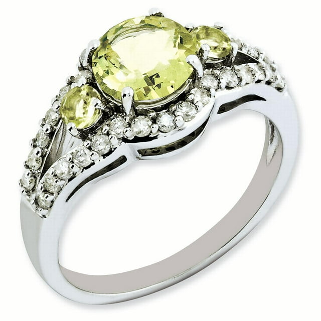 925 Sterling Silver Diamond Lemon Quartz Ring Gemstone