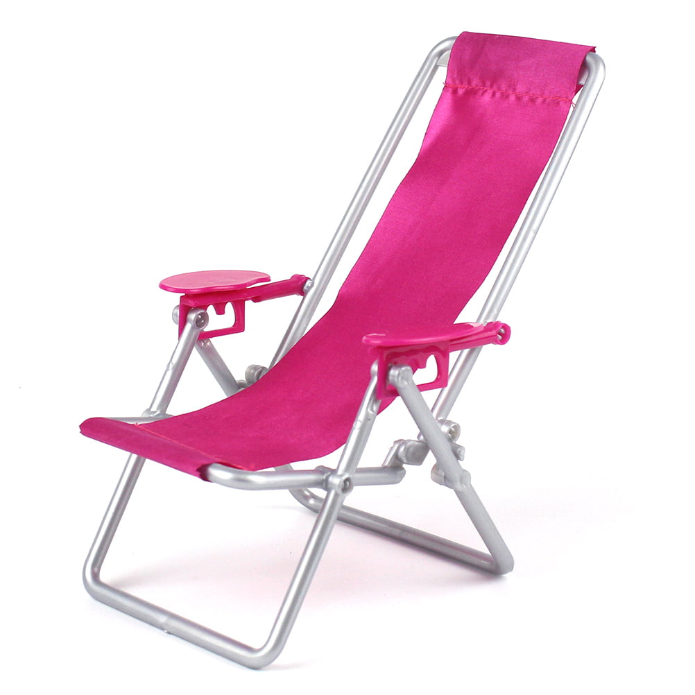 1x Pink Dollhouse Furniture Foldable Deck Chair Accessories Doll Beach Chair Toy 