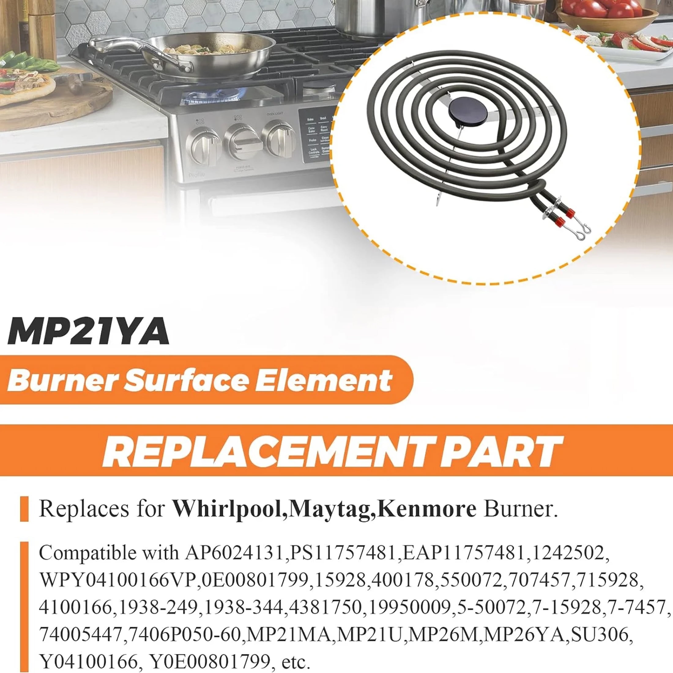 MP21YA Electric Range Burner Element Set 8" Compatible with Whirlpool Maytag Ranges/Stoves - 2 Pack