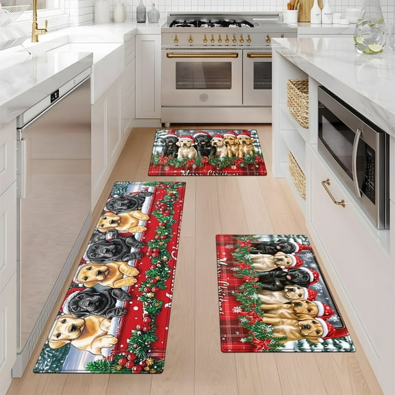 YIMEIS Christmas wishes for pets Fall Kitchen Mats Set of 3,Xmas Winter Seasonal Farmhouse Home Seasonal Decorations Rugs for Floor - 16''*24'' and 20''*30'' and 17''*47'' in