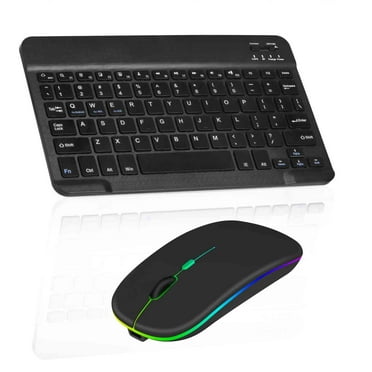 Rechargeable Bluetooth Keyboard and Mouse Combo Ultra Slim for iPad 9.7 (2018) and All Bluetooth Enabled Android/PC-Black keyboard with RGB LED Onyx Black Mouse