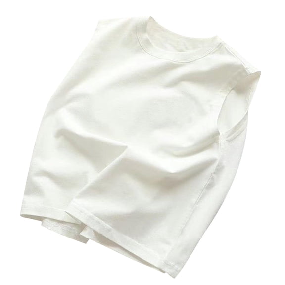 TEAJOPSUU Boys Sleeveless Tshirts Solid Color Tees Kids Crewneck Tshirts Summer Tops Sportswear Tees 1-13 Years White