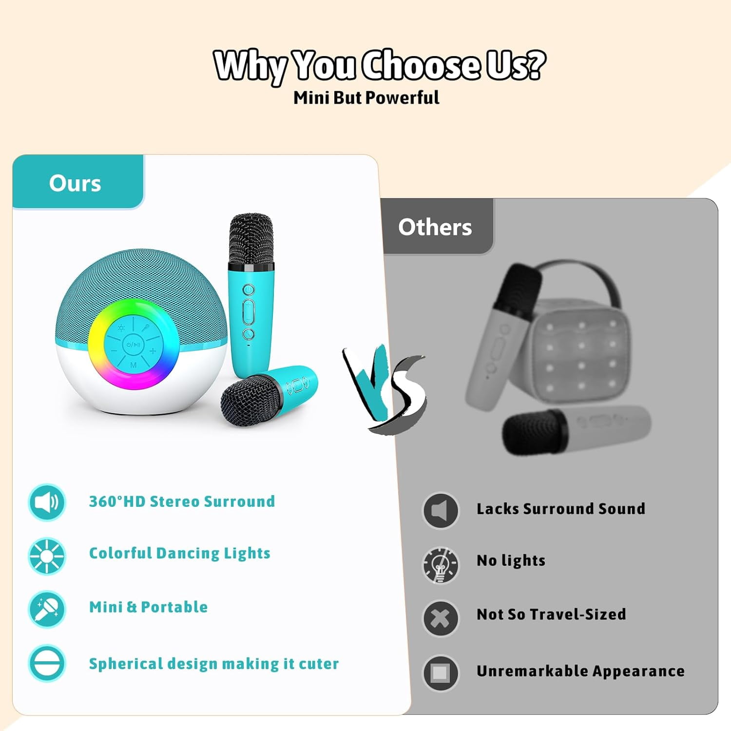 EASY Karaoke Microphone Machine Toys for Kids Adults, Mini Portable Bluetooth Speaker with 2 Wireless Mics, Christmas Birthday Gifts for Boys Girls Ages 3 4 5 6 7 8 9 10 11 12+Year Old Purple
