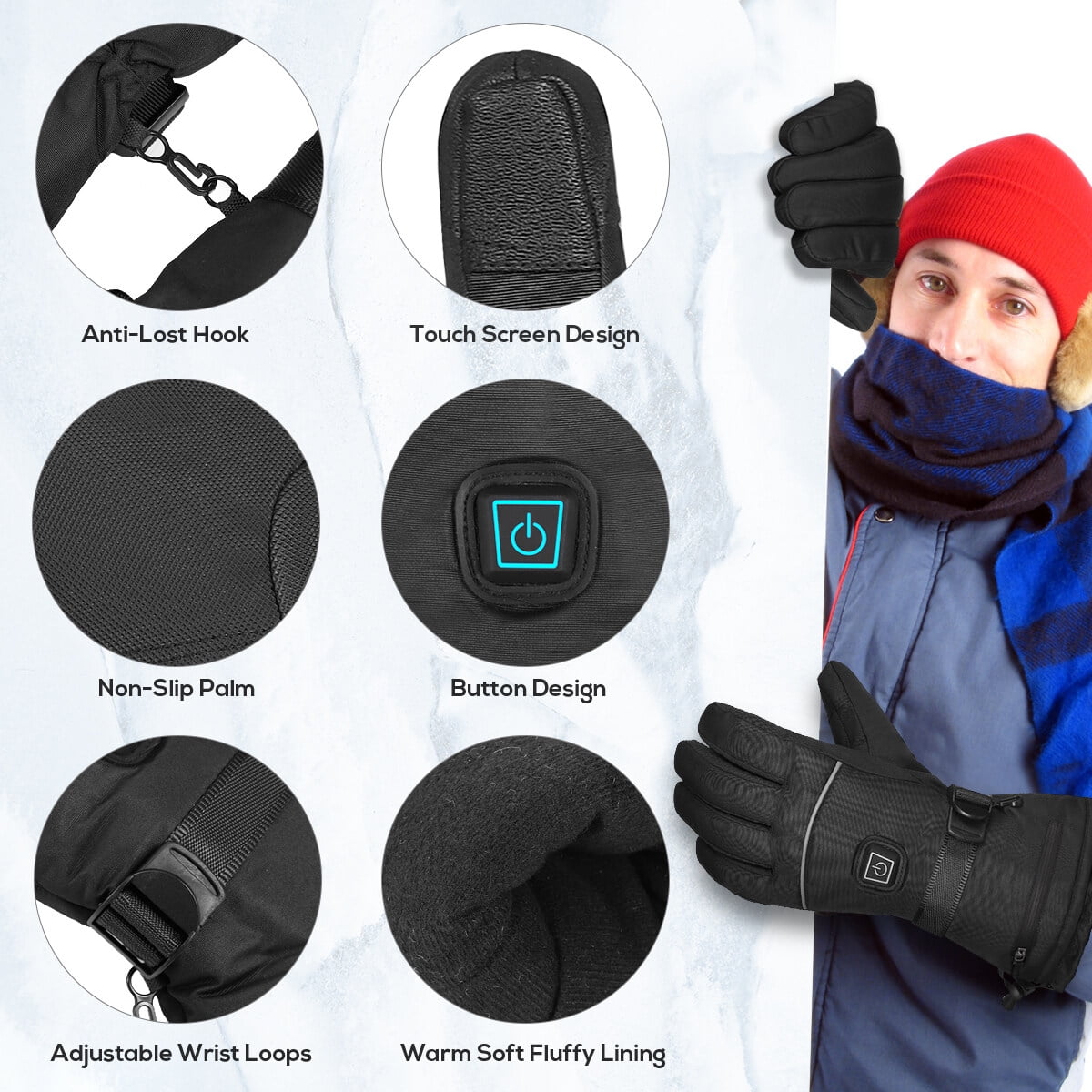 HESHENG Skiing Thermal Gloves 3 Levels Heating Battery-Operated Heated Gloves Electric Winter Warm Gloves for Men Women Unisex
