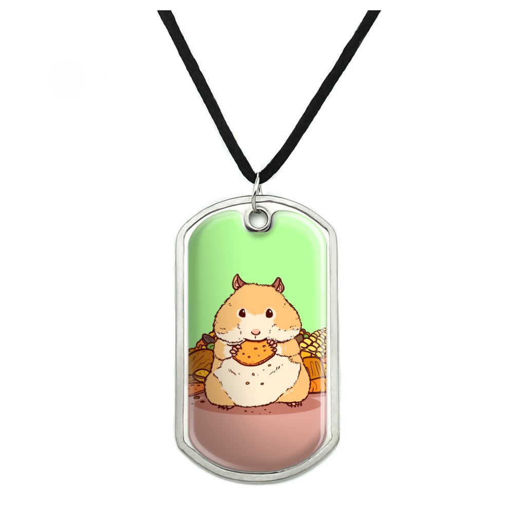 Graphics And More Hamster Eating Stash Of Food Military Dog Tag Pendant Necklace With Cord Walmart Com Walmart Com