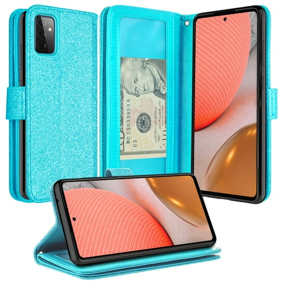 Case For Galaxy A52 5G Leather Flip Pouch Wallet Case Cover Folio [Kickstand] for Girls Women Phone Cases For Galaxy A52 5G Case - Teal