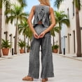 thumbnail image 6 of Women's Plaid Print Crew Neck Sleeveless Top and Straight Leg Pants Set Casual Modern Two Piece Ensemble L, 6 of 6