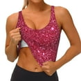 thumbnail image 4 of Haiem Red Glitter Pattern Womens Sports Bra - U Neck Padded Low Impact Yoga Bra Workout Crop Top Gym Moisture-Wicking Workout Vest -Small, 4 of 9