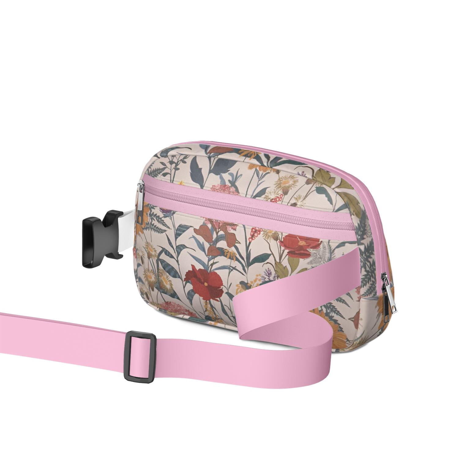 Bright Floral Fanny Pack – Summer Garden Waist Bag with Artistic Bloom, Peonies, Bees & Tropical Leaf Accents