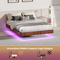 thumbnail image 4 of Bed Frame Walnut Queen Floating Bed Frame with LED Lights, Wave Curve Wood Texture Bed with Heavy Duty Metal Slats - No Box Spring Needed., 4 of 7