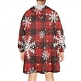thumbnail image 2 of Wearable Oversized Blanket,Red and Black Christmas Snowflake Pattern Wearable Blanket Hoodie for Adults,Cozy Hooded Blankets with Super Pockets,Super Warm Fuzzy Pullover for Women & Men, 2 of 6