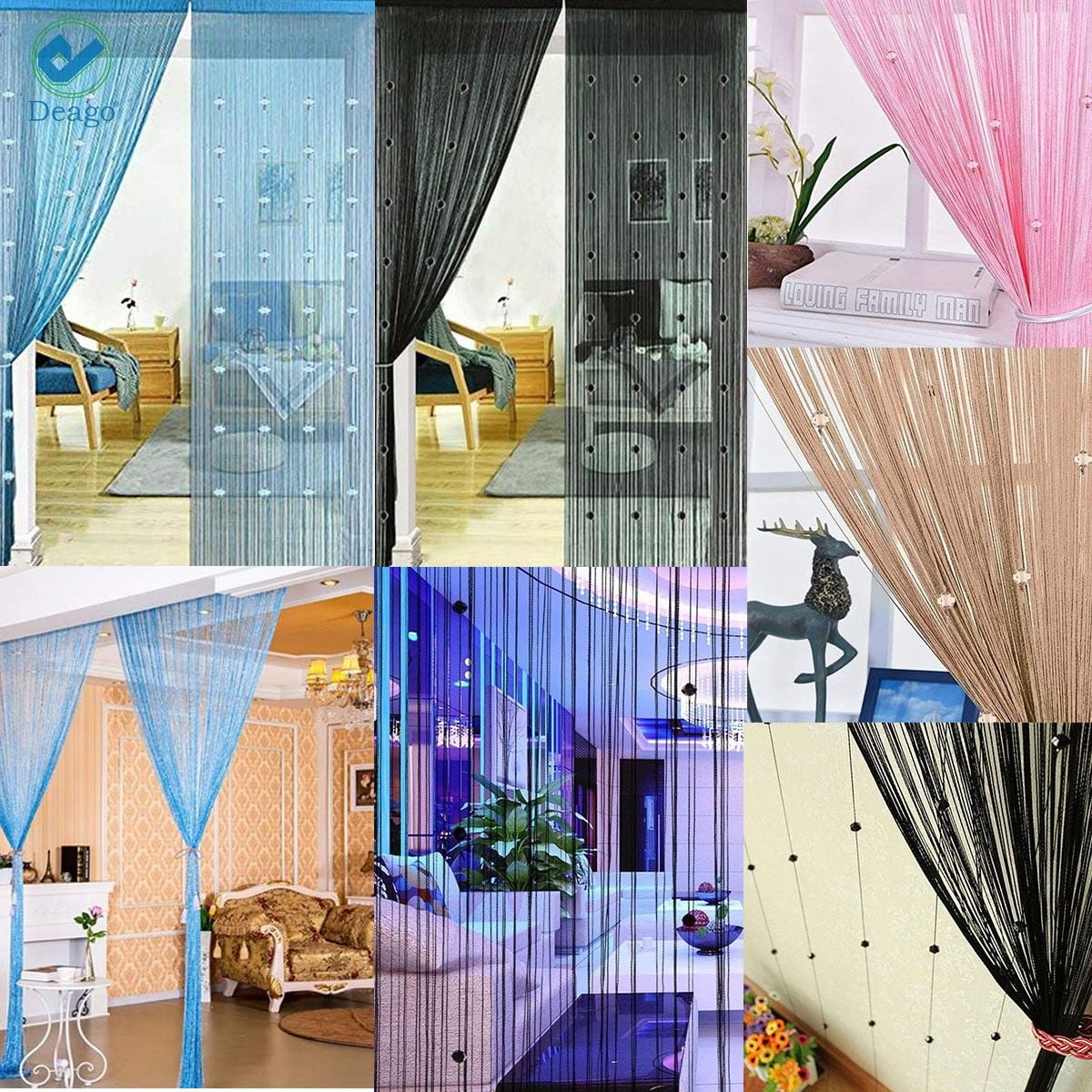 String Door Curtains Room Divider Window Panel Crystal Tassel Fringe Fly Screen 