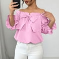 thumbnail image 7 of Ruimatai Women's Off Shoulder Top Ruffle Bow Detail Blouse, Chic Casual Short Sleeve Shirt for Summer, 7 of 7