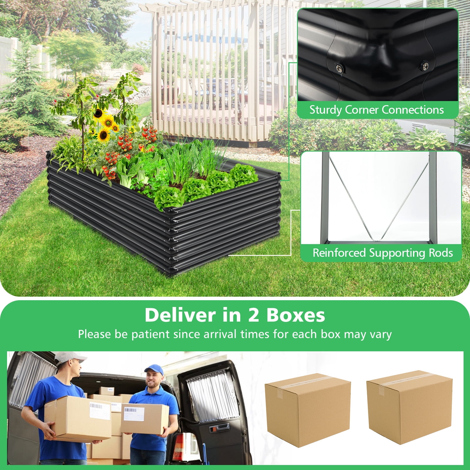 Patiojoy Galvanized Metal Raised Garden Bed 71"?x?20.5"?x?43.5" Large Outdoor Raised Planter Box for Vegetable Flower Fruit Herb Garden