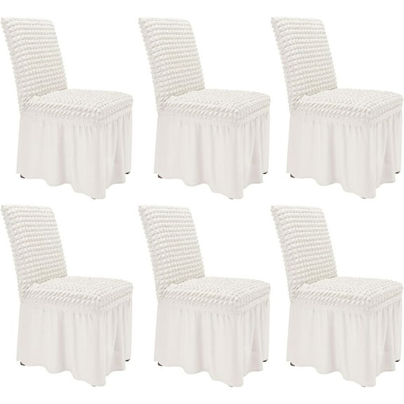 High Stretch Chair Covers for Dining Chairs Covers Set of 6 Removable Dining Room Chair Covers with Skirt Spandex Parson Chair Slipcovers Protector for Kitchen Wedding Party Banquet(White)
