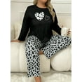 thumbnail image 4 of ValueVibe Plus Size Pajama Sets for Women Long Sleeve Color Block Lounge Sets 2 Piece Print Sleepwear, Grey Leopard, 4XL, 4 of 6