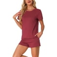 thumbnail image 4 of INSPIRE CHIC Women's Pajama Sets 2 Piece Short Sleeve Top and Shorts Loungewear Sleepwear with Pockets XS Claret, 4 of 6