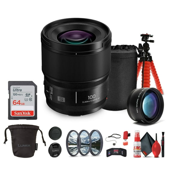 Panasonic Lumix S 100mm F/2.8 Macro Lens L Mount Bundle with Accessories