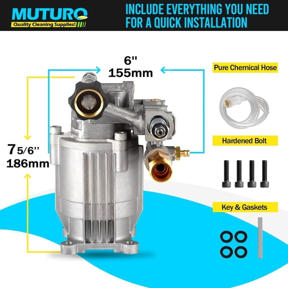 3/4" Shaft Horizontal Pressure Washer Pump, 2600-3000 PSI, 2.5 GPM, OEM Replacement Pump for Honda GC160,309515003,308418007,020241 and More