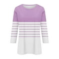 thumbnail image 4 of BRGZLK Womens 3/4 Length Sleeve Tops Fashion Striped Printed Tee Loose Round Neck Casual Basic T Shirt Pink XL, 4 of 5