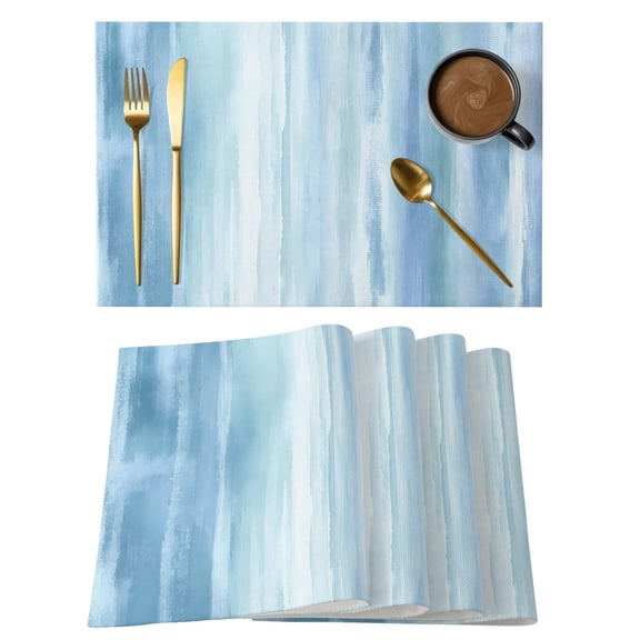 Blue Coastal Nautical Placemats Set of 2 Summer Ocean Modern Abstract Waves Place Mats Indoor Wipeable Table Mats Washable Cloth Dining Table Placemats for Kitchen Holiday Party Home Decor 13x19 Inch