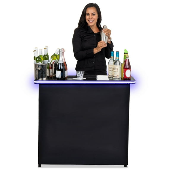 GoBar Portable Bar Table with Multi-Color LED Lights - Mobile Bartender Station for Events - Includes Carrying Case