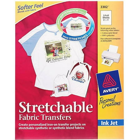 Avery Stretchable Fabric Transfers for Inkjet Printers, 5-Pack