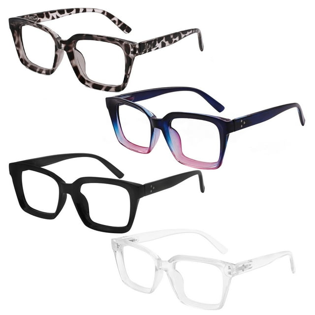 4 Pack Reading Glasses 1.0 Women Large Square Readers 1.00 1.50 2.00 2. ...