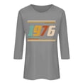 thumbnail image 2 of Uootdi Hauts pour Femmes Manches 3/4 Col Rond Imprimé Palmier Coucher de Soleil 1976 Coupe Décontractée Rétro Plage Vacances T-Shirts Cadeau, 2 of 4