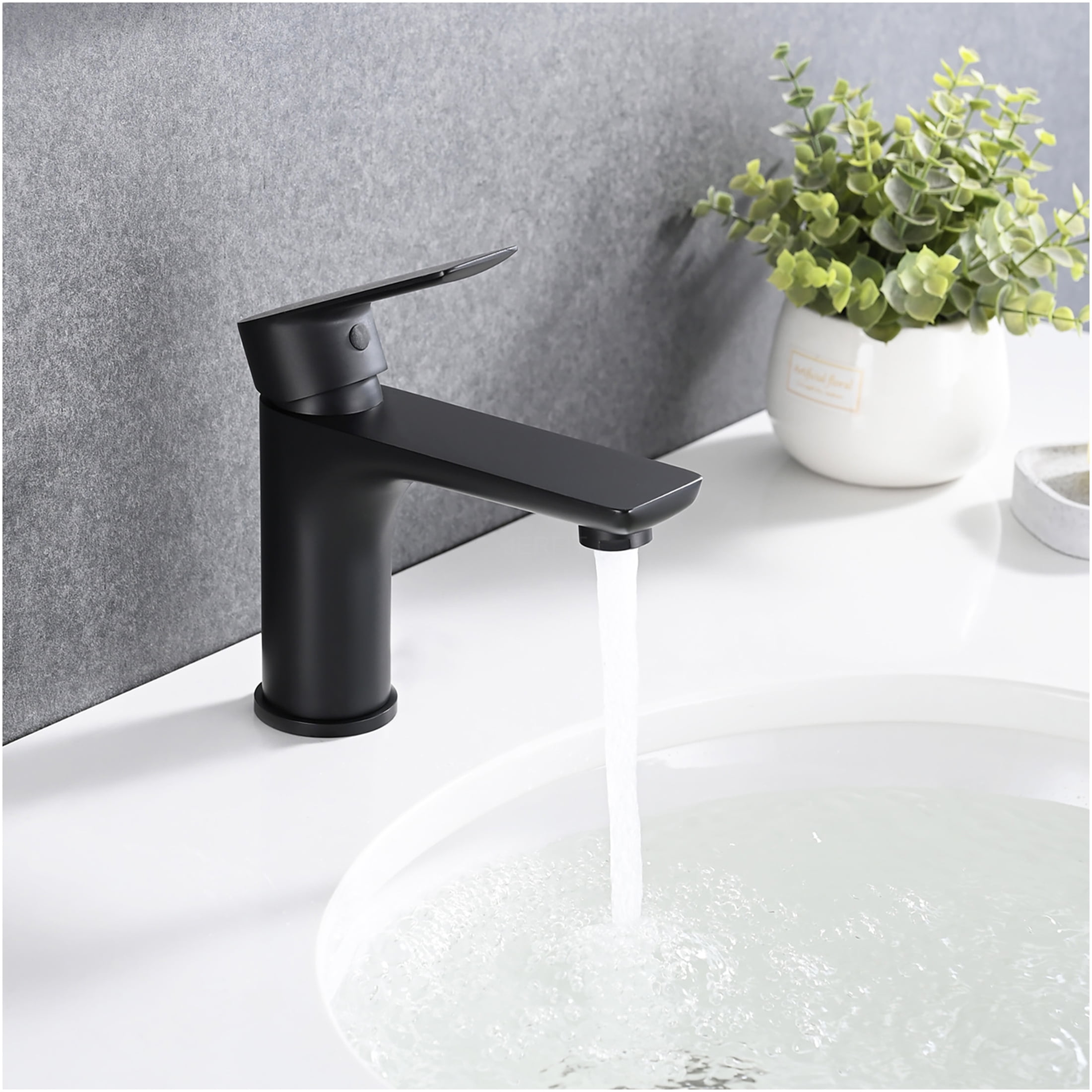 JERFIT Single Hole Bathroom Sink Faucet, Matte Black Modern Vanity Faucet with Lever Handle, 1.2 GPM Low Flow, Deck Mount Brushed Nickel Finish Basin Tap for Bathroom Sink