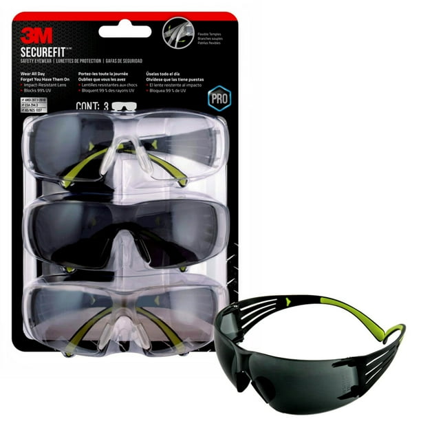 Gafas de seguridad 3M SecureFit 400, paquete de 3 unidades, protección UV