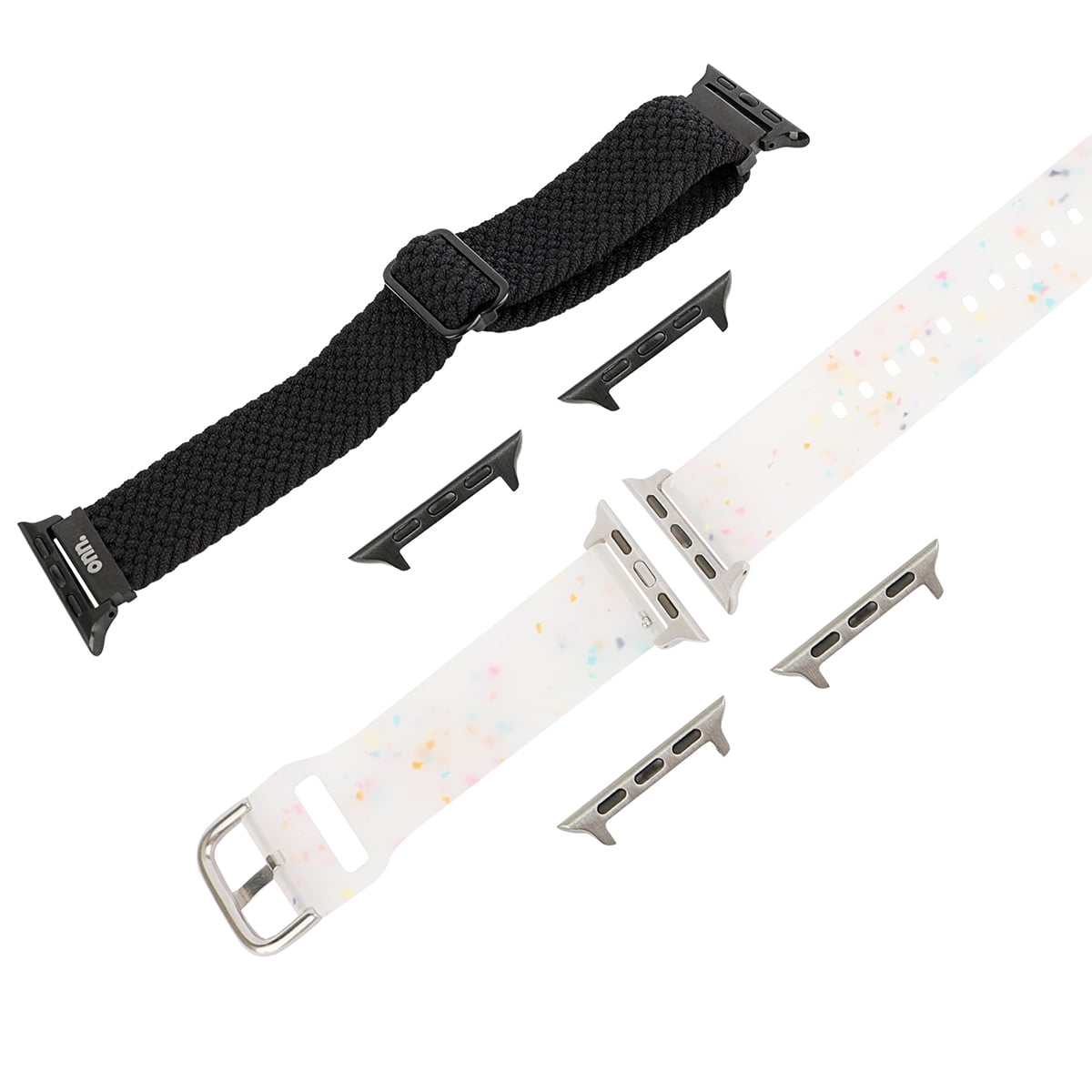 Onn Universal Watch Bands - Black Woven & Clear Silicone for Apple, Samsung Galaxy & Garmin