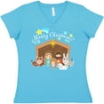 thumbnail image 3 of Inktastic Merry Christmas Cute Nativity Scene Women's V-Neck T-Shirt, 3 of 5