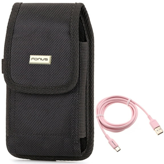 6ft USB-C Cable w Case Belt Clip for Samsung Galaxy A73 5G,A53 5G,A33 5G,A13 5G,A03s Phones - Pink Charger Cord Power Wire, Rugged Holster Canvas Cover