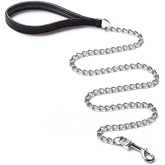 Eryueer Heavy Duty Dog Leash,Metal Dog Chain Leash with Padded Handle for Large & Medium Size Dogs (4 ft. x 3.0 mm (0-80 lbs.))