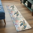 thumbnail image 4 of Ocean Sea Washable Runner Rugs 2'x6', Turtle Coral Seagrass Retro Nautical Background Low Pile Throw Entryway Rug Non-Slip Sturdy Edge Binding Carpet for Indoor Bedside Entrance Bedside, 4 of 9