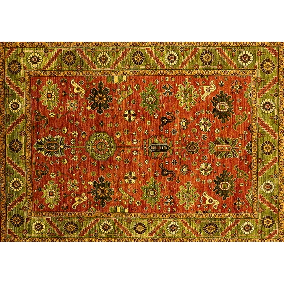 Ahgly Company Indoor Rectangle Oriental Yellow Traditional Area Rugs, 2' x 4'