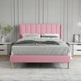 thumbnail image 3 of AUFANK Full Bed Frame Upholstered Platform with Wooden Slats, Noise-Free, Pink, 3 of 7